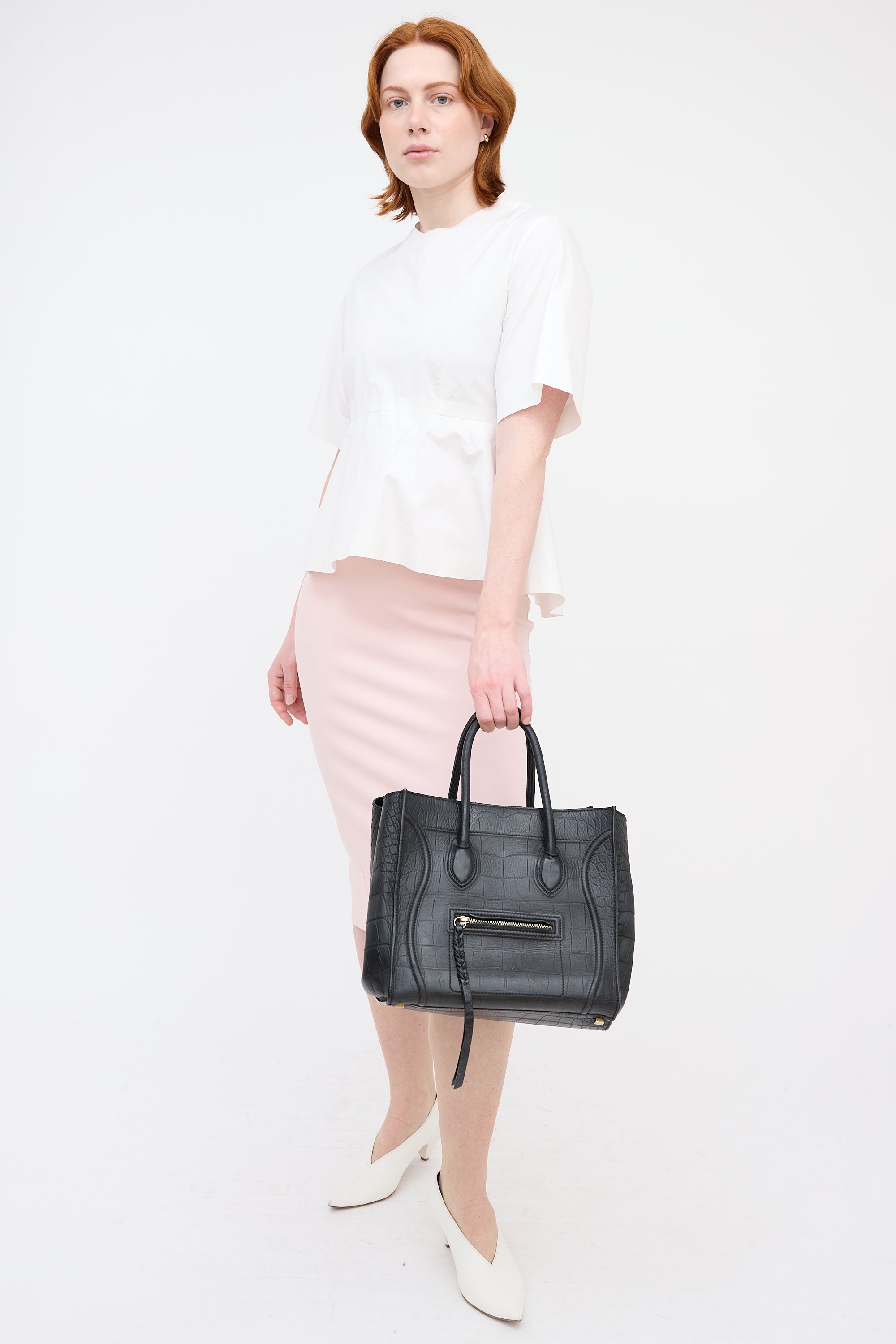 Celine 2011 Embossed Leather Medium Phantom Luggage Bag