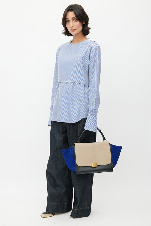 Celine 2013 Beige & Blue Medium Trapeze Shoulder Bag