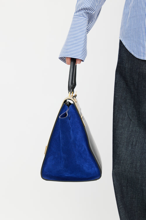 Celine 2013 Beige & Blue Medium Trapeze Shoulder Bag