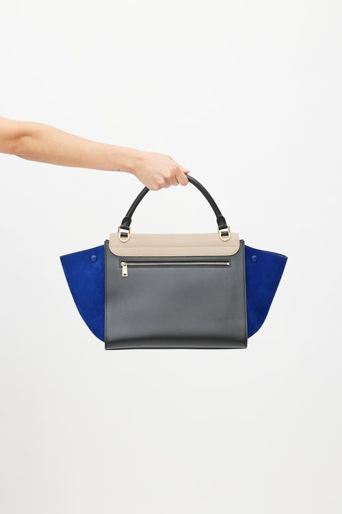 Celine 2013 Beige & Blue Medium Trapeze Shoulder Bag