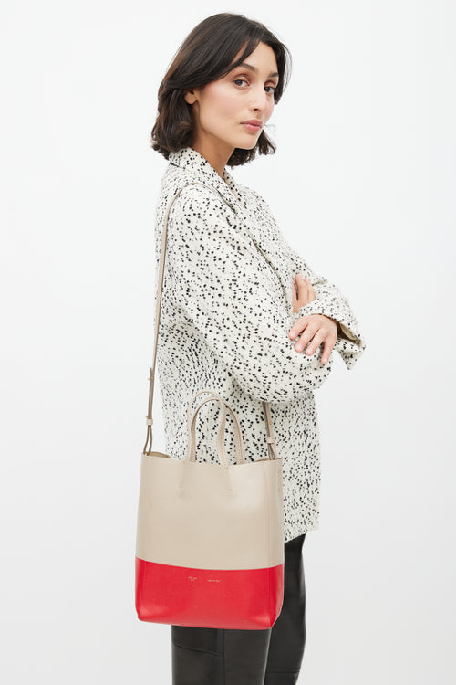 Celine 2015 Beige & Red Cabas Crossbody Bag