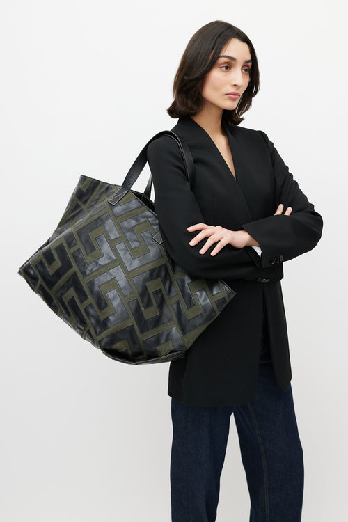 Celine 2021 Green & Black Logo Patchwork Medium Tote Bag