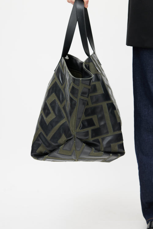 Celine 2023 Green & Black Logo Patchwork Medium Tote Bag