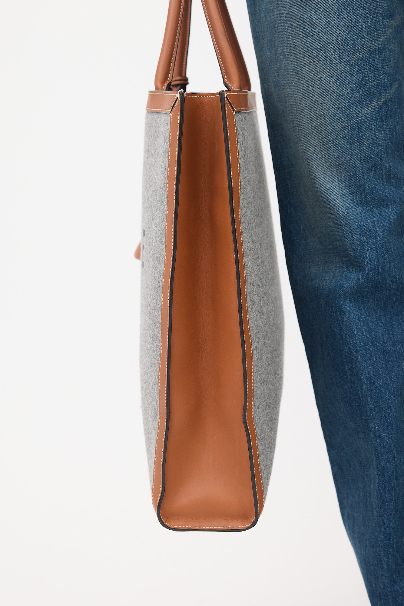 Celine 2019 Wool & Leather Large Vertical Cabas Tote Bag