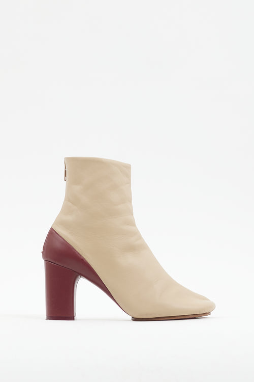 Celine Beige & Burgundy Leather Heeled Boot