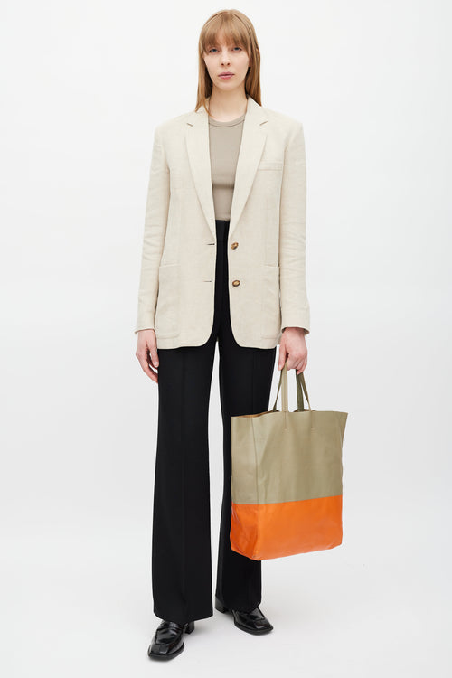 Celine Beige & Orange Cabas Leather Tote