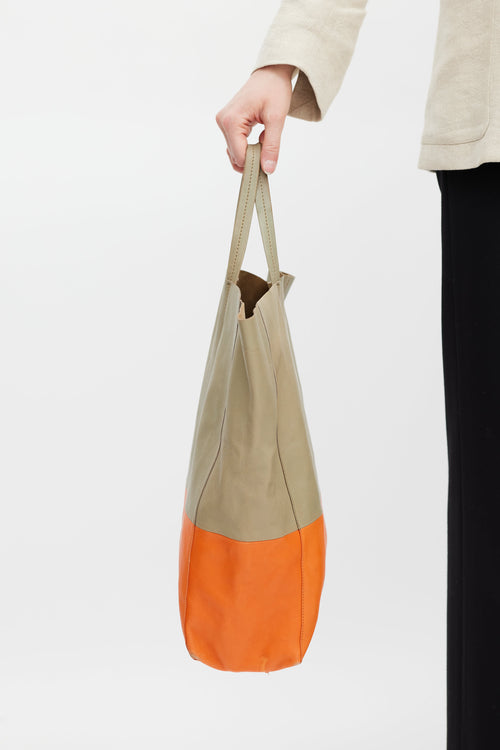 Celine Beige & Orange Cabas Leather Tote