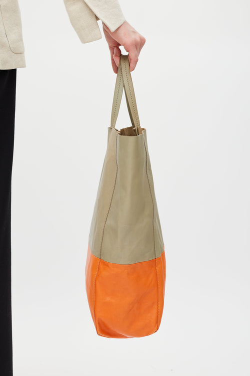 Celine Beige & Orange Cabas Leather Tote