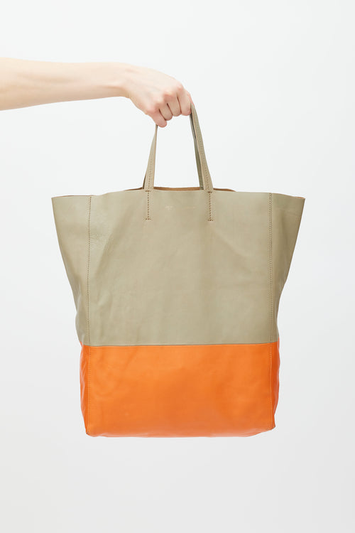 Celine Beige & Orange Cabas Leather Tote