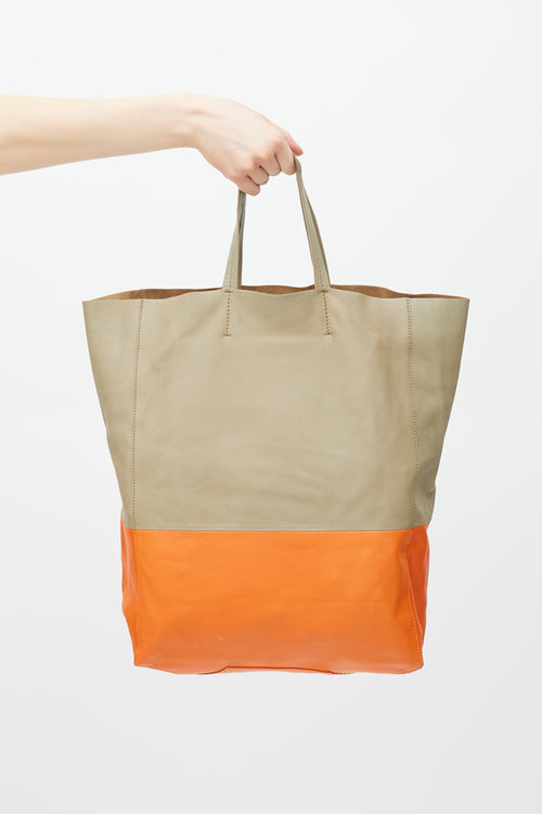 Celine Beige & Orange Cabas Leather Tote