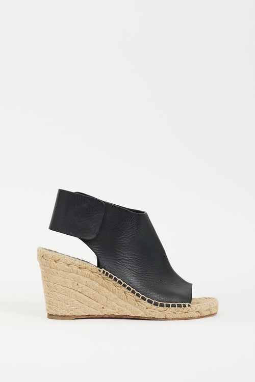 Celine Black & Beige Leather Espadrille Wedge
