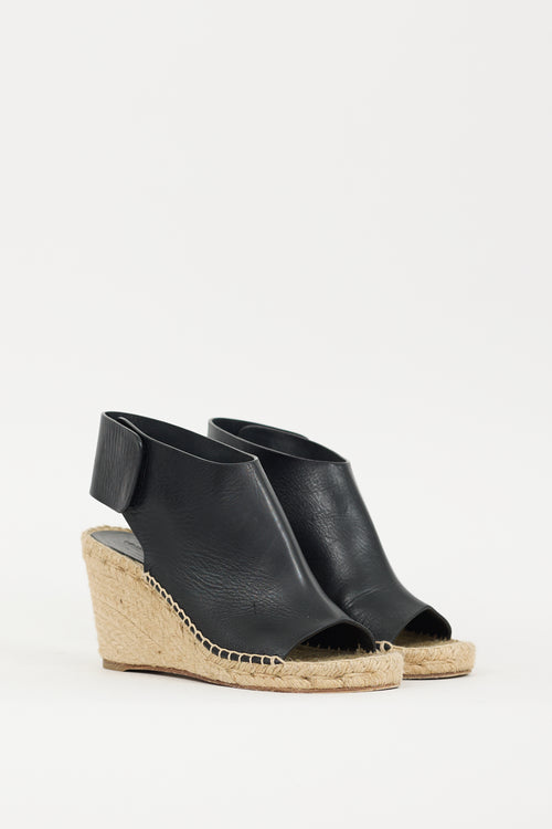 Celine Black & Beige Leather Espadrille Wedge