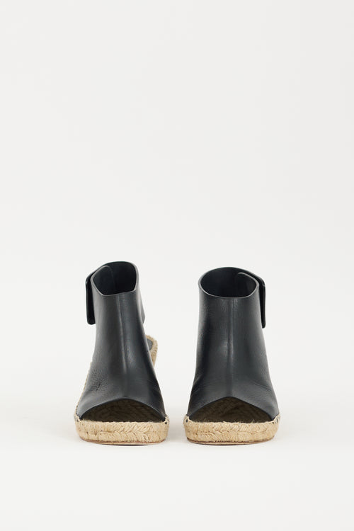 Celine Black & Beige Leather Espadrille Wedge