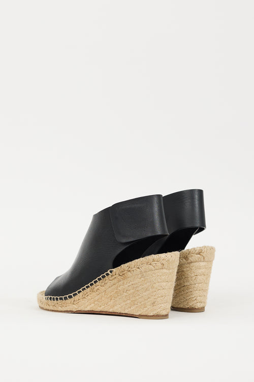 Celine Black & Beige Leather Espadrille Wedge