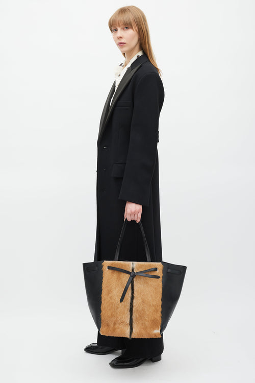 Celine Black & Brown Fur Cabas Tote