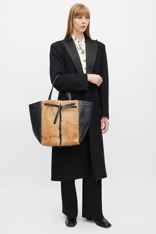Celine Black & Brown Fur Cabas Tote