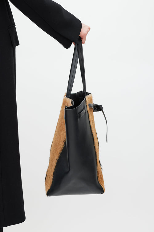 Celine Black & Brown Fur Cabas Tote