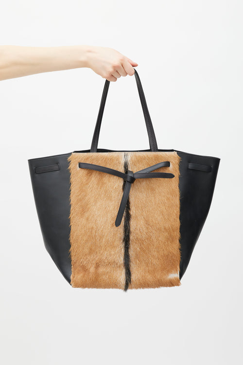 Celine Black & Brown Fur Cabas Tote