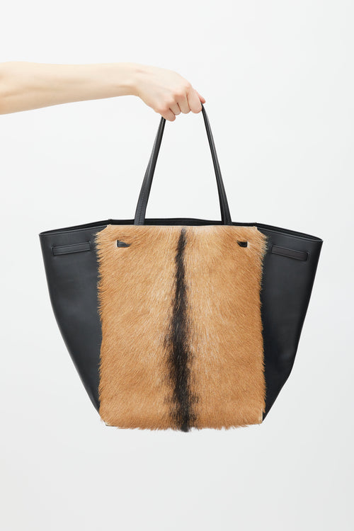 Celine Black & Brown Fur Cabas Tote