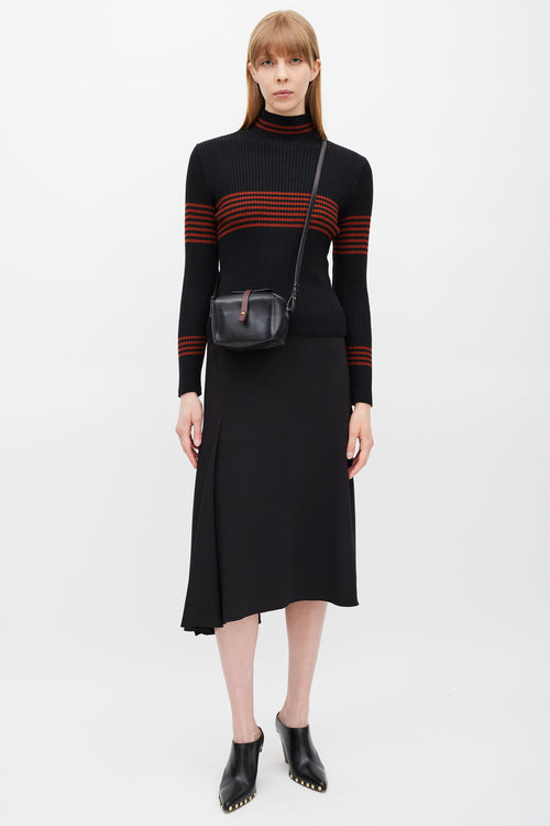 Celine Black & Burgundy Box On Strap Leather Bag