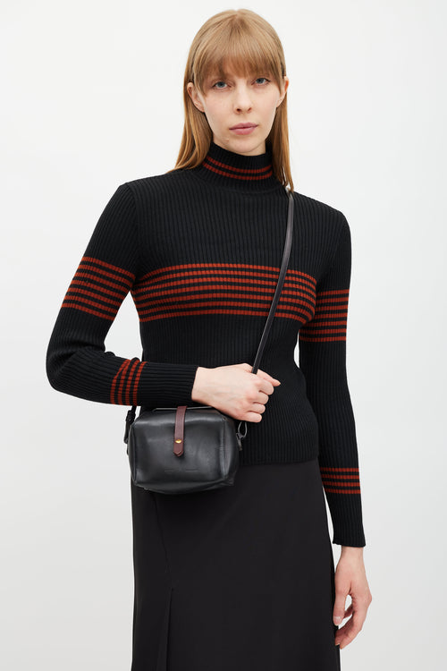 Celine Black & Burgundy Box On Strap Leather Bag