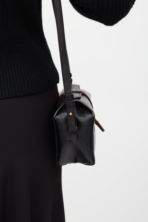 Celine Black & Burgundy Box On Strap Leather Bag
