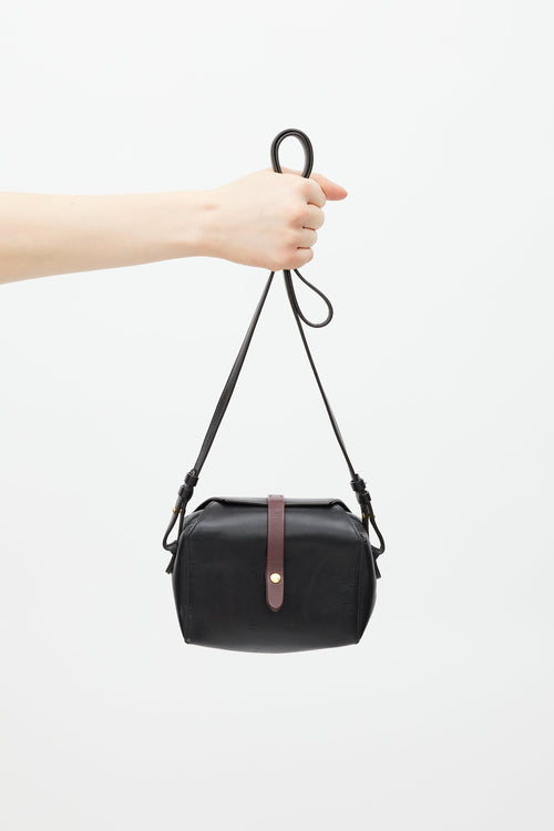Celine Black & Burgundy Box On Strap Leather Bag