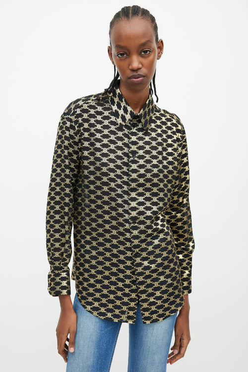 Celine Black & Gold Silk Triomphe Shirt