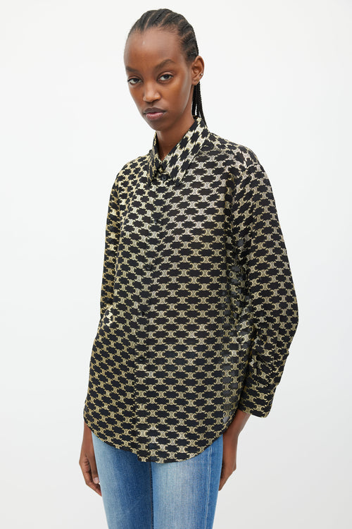Celine Black & Gold Silk Triomphe Shirt