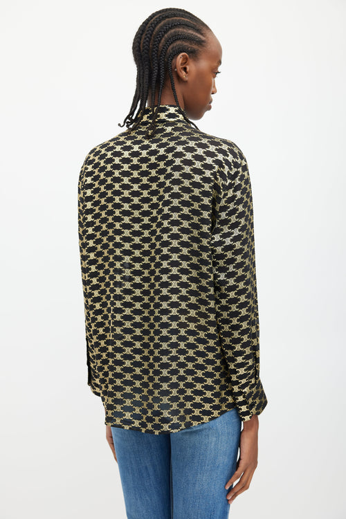 Celine Black & Gold Silk Triomphe Shirt