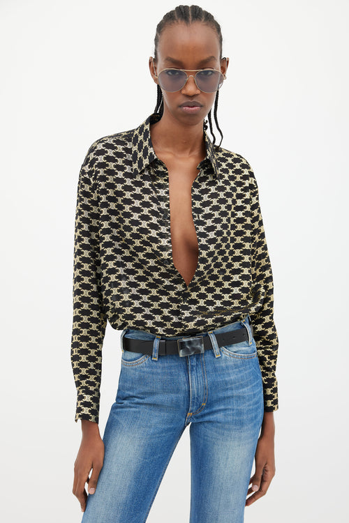 Celine Black & Gold Silk Triomphe Shirt