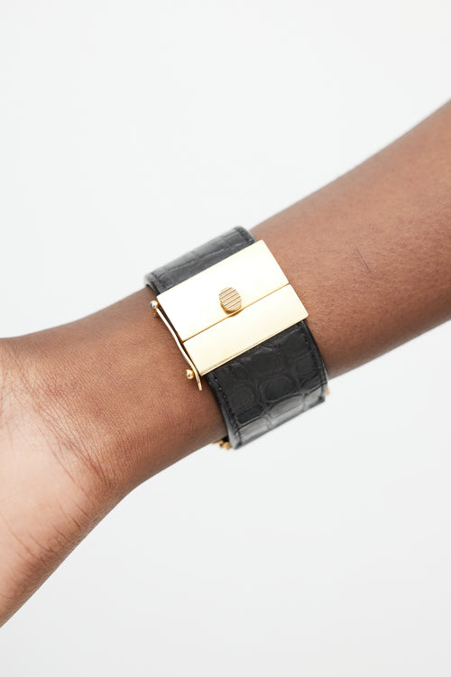 Celine Black Leather & Gold Bangle