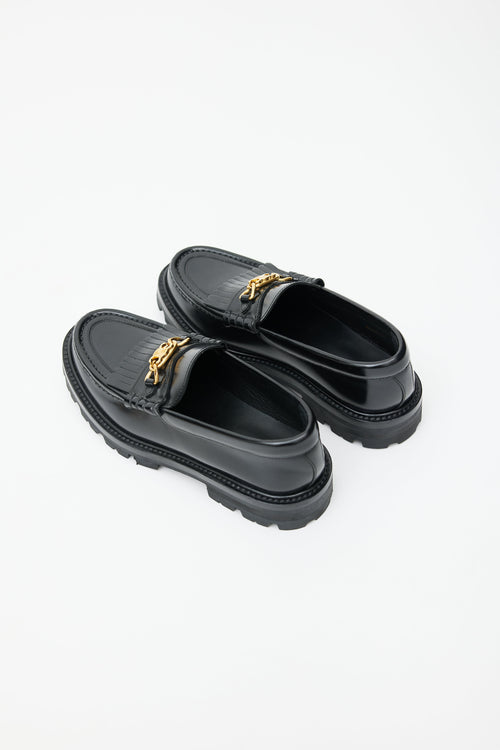 Celine Black Leather & Gold Triomphe Margaret Loafer