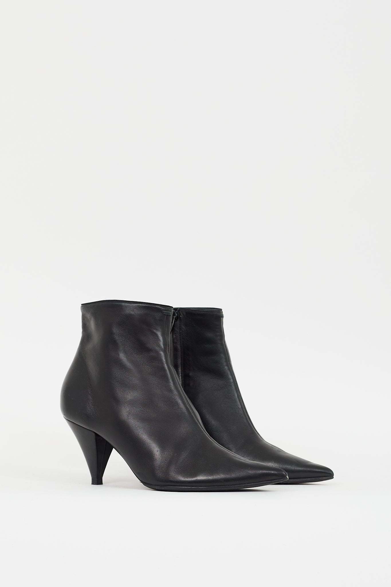 Celine Black Leather Pointed Ankle  Boot