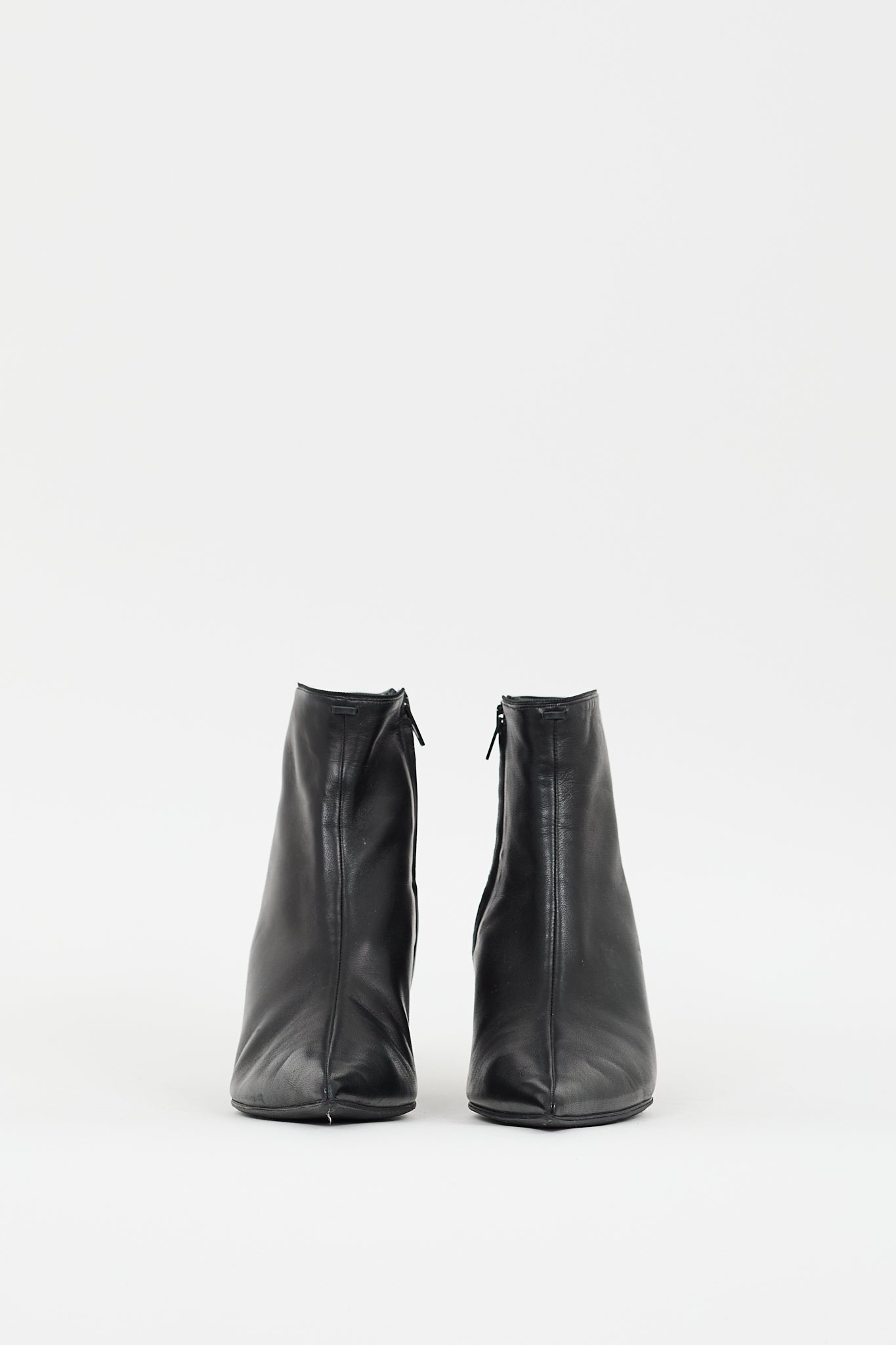 Celine Black Leather Pointed Ankle  Boot