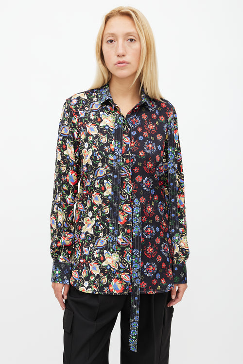 Celine Black & Multicolour Floral Silk Shirt