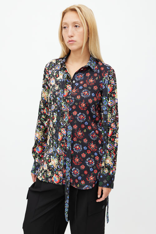 Celine Black & Multicolour Floral Silk Shirt