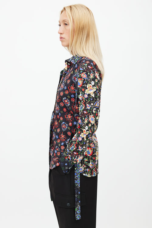 Celine Black & Multicolour Floral Silk Shirt
