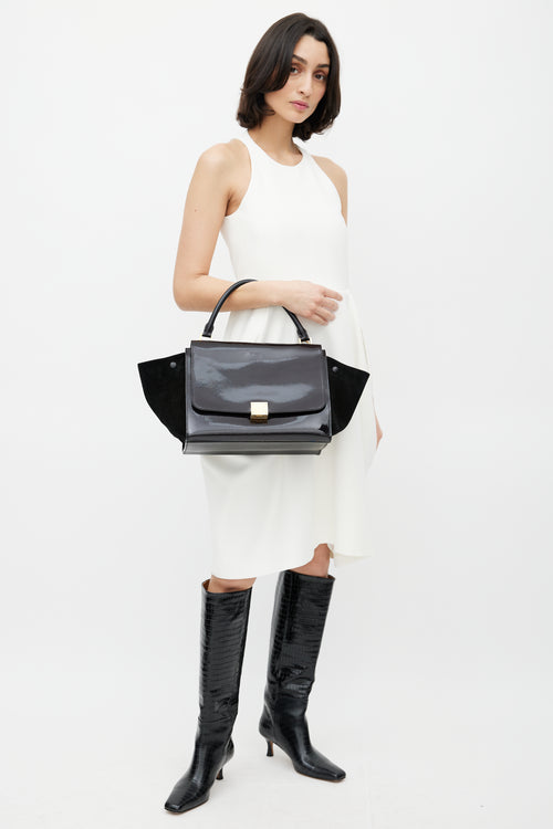 Celine Black Patent & Suede Large Trapeze Shoulder Bag