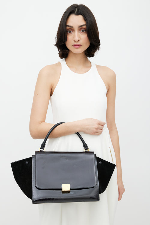 Celine Black Patent & Suede Large Trapeze Shoulder Bag
