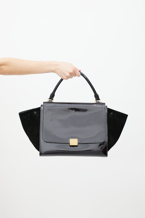 Celine Black Patent & Suede Large Trapeze Shoulder Bag