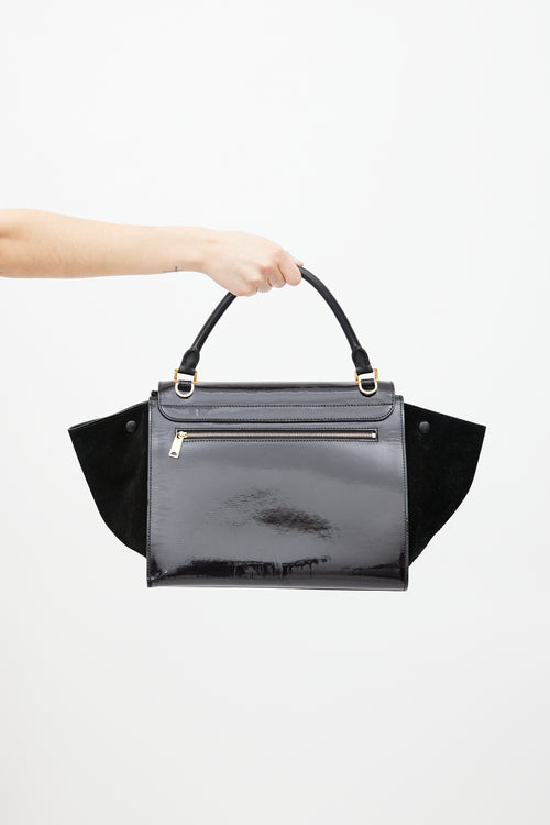 Celine Black Patent & Suede Large Trapeze Shoulder Bag