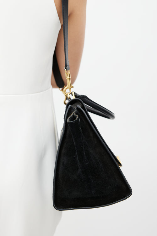 Celine Black Patent & Suede Large Trapeze Shoulder Bag