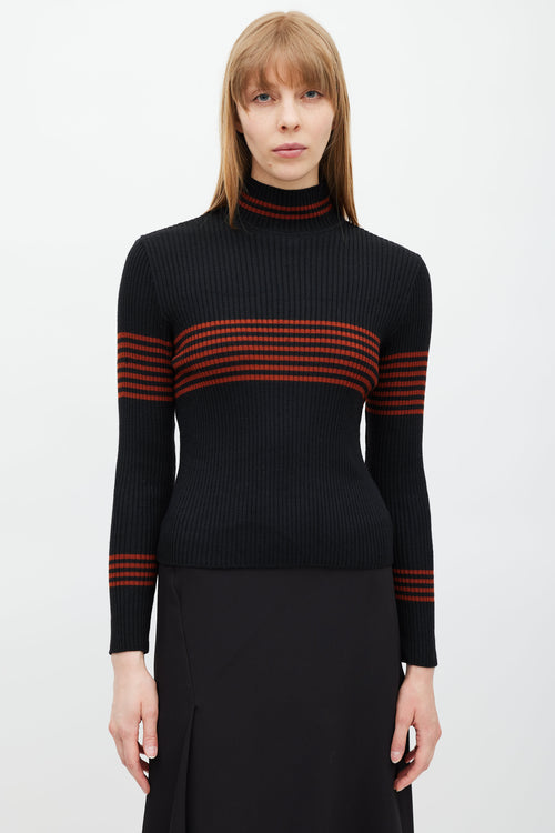 Celine Black & Red Ribbed Turtleneck