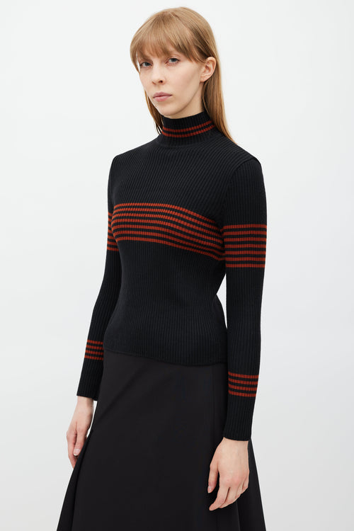 Celine Black & Red Ribbed Turtleneck