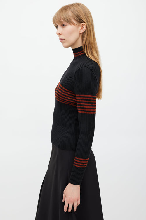 Celine Black & Red Ribbed Turtleneck