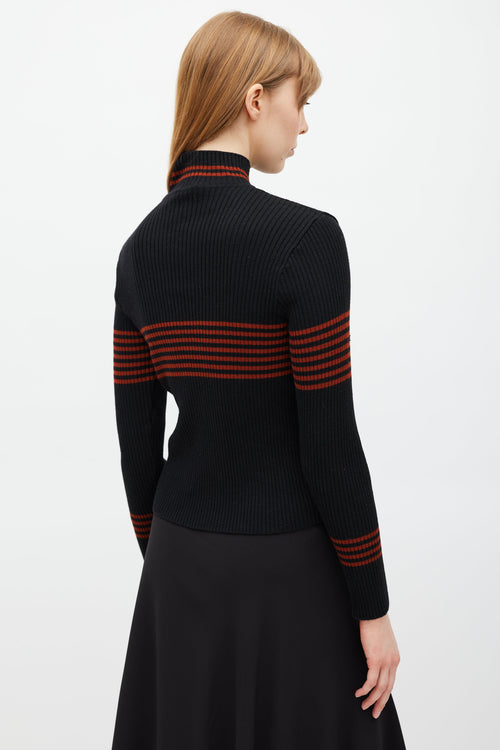 Celine Black & Red Ribbed Turtleneck