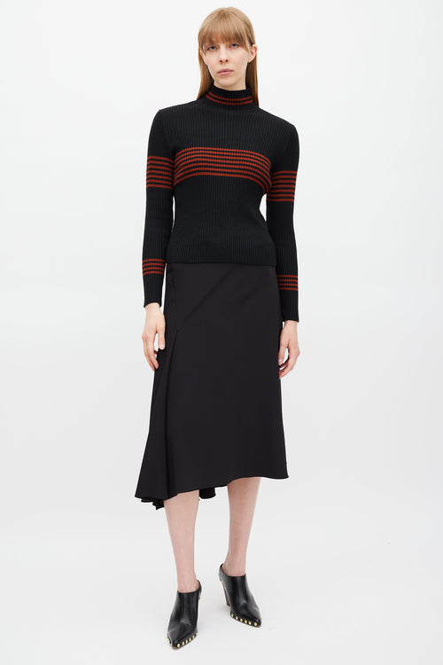Celine Black & Red Ribbed Turtleneck