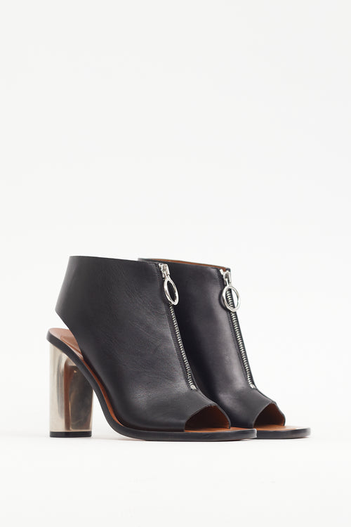 Celine Black & Silver Leather Bam Spartan Bootie