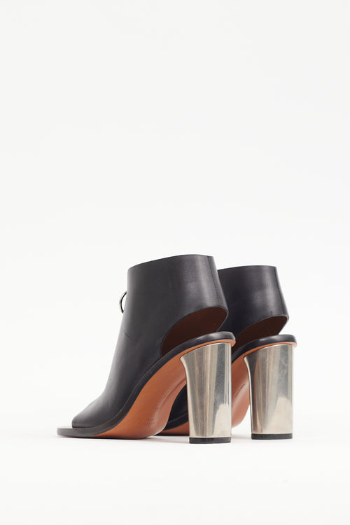 Celine Black & Silver Leather Bam Spartan Bootie